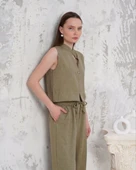 Broşlu yelek pantolon takım haki s255821 - 5