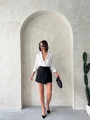 Kadın tokalı şort etek siyah s25449 - 4