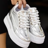 Lulu Gümüş Rugan Bağcıklı Spor Ayakkabı - 4