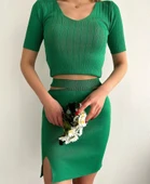 Etekli triko takım yeşil t23107 - 3