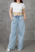 Kadın Beli Lastikli Rahat Kesim Kot Pantolon - 1