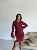 Prenses kol esnek kumaş elbise bordo thumbnail 2