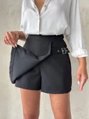 Kadın tokalı şort etek siyah s25449 - 5