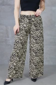 Kadın Leopar Desenli Rahat Kalıp Bol Paça Salaş Pantolon - 9