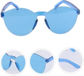 Sert Mika Oval Şekilli Çerçevesiz Mavi Gözlük Retro Parti 5x14 cm thumbnail 1