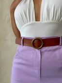 Kemerli gabardin şort lila s25735 - 3