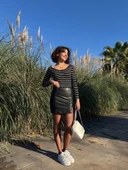 V yaka çizgili bluz siyah - 4