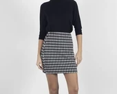 kazaayağı likralı mini etek siyahbeyaz - 1