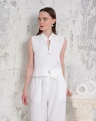 Broşlu yelek pantolon takım beyaz s255821 - 3
