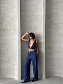 Crop pantolon keten takım s255012 - 5