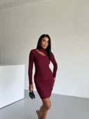 Boğazlı gögüs dekolteli elbise bordo - 2