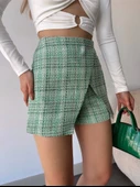 Kapaklı tüvit şort etek yeşil thumbnail 4
