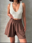 Volanlı keten şort kahve s255058 - 1