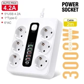 Hp-h04 3000w 10amper 6’lı 2metre Uzatma Kablolu Çoklu Termal Akım Priz thumbnail 1