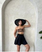 Volanlı keten şort siyah s255058 - 13