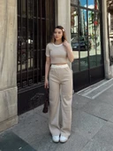 Crop pantolon biyeli takım bej - 1