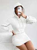 3 iplik şardonlu kapşonlu elbise beyaz - 3