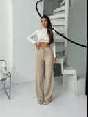 Fitilli şardonlu pantolon bej - 1