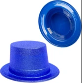 Mavi Renk Parıltılı Simli Fötr Silindir Parti Şapkası - 3