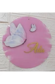 s'he design Bebek Ismine Özel Şeffaf Pleksi Kapı Süsü – Kız Bebek Için özel tasarım Bebek Kelebek Pembe thumbnail 3