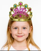 Altın Renk Happy Birthday Yazılı Doğum Günü Tacı 60 cm - 1