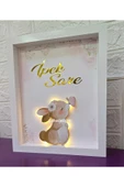 s'he design KIZ BEBEK İSMİNE ÖZEL HAZIRLANAN LEDLİ TAVŞANLI AHŞAP PANO HASTANE ODASI KAPI SÜSÜ 25X35CM - 1