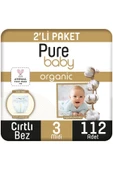 Pure Baby Organik Pamuklu Cırtlı Bez 2'li Paket 3 Numara Midi 112 Adet thumbnail 1