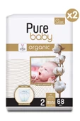Pure Baby Organik Pamuklu Cırtlı Bez 2'li Paket 2 Numara Mini 136 Adet thumbnail 2