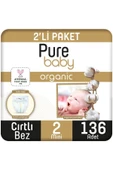 Pure Baby Organik Pamuklu Cırtlı Bez 2'li Paket 2 Numara Mini 136 Adet thumbnail 1