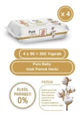 Pure Baby Wet Wipes Organic Cotton Bebek Islak Mendili 90'lı 4 Paket (90x4) 360 Yaprak thumbnail 1