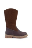 Rakerplus Hakiki Deri Taba Kahve Fermuarlı Uzun Kız Çocuk Çizme thumbnail 10