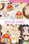 KİDEWO Çiftlik Ahşap Boyama Etkinlik Seti + Eğitici Çocuk Aktivite + Fırça + Akrilik Boya Kreş Okul Öncesi - 1