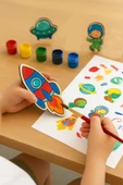KİDEWO Uzay Gezegen Ahşap Boyama ve Etkinlik Seti – Eğitici Çocuk Aktivite, Fırça Akrilik Boya, Okul Öncesi - 3