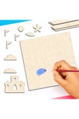 KİDEWO Kum Kale Ahşap Boyama Etkinlik Seti + Eğitici Çocuk Aktivite + Fırça + Akrilik Boya Kreş Okul Öncesi - 6