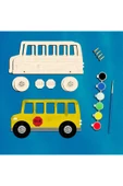 KİDEWO Otobüs Ahşap Boyama Etkinlik Seti + Eğitici Çocuk Aktivite + Fırça + Akrilik Boya Kreş Okul Öncesi - 1