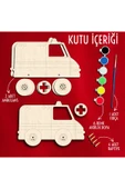 KİDEWO Ambulans Ahşap Boyama Etkinlik Seti + Eğitici Çocuk Aktivite Keçeli Kalem Kreş Okul Öncesi - 2