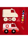 KİDEWO Ambulans Ahşap Boyama Etkinlik Seti + Eğitici Çocuk Aktivite Parmak Boya Kreş Okul Öncesi - 1
