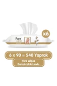 Pure Baby Wipes Pamuklu Organic Islak Mendil 90' lı 6 Paket 540 Yaprak thumbnail 1