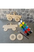 KİDEWO Kamyon Jip Ahşap Boyama Etkinlik Seti Eğitici Çocuk Aktivite Keçeli Kalem Kreş Okul Öncesi - 2