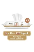 Pure Baby Wet Wipes Organic Cotton Bebek Islak Mendili 90'lı 3 Paket (90x3) 270 Yaprak thumbnail 2