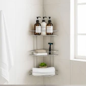 Banyo Duş Köşe Rafı Üç Katlı Krom Şampuanlık Paslanmaz Metal Duvar Tipi Düzenleyici Organizer thumbnail 2