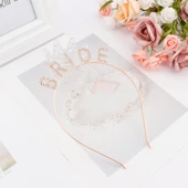 Rose Gold Renk Bekarlığa Veda Kristal Taş Bride Tacı İthal 16x10 cm thumbnail 3