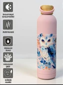 Bambu Kapaklı Pembe Baykuş Figürlü 1000 ml Paslanmaz Çelik Termos - 2