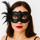 Siyaat Renk Yandan Tüylü Güllü Parti B Venedik Maskesi 16x22 thumbnail 1