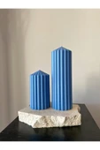LALEZEN HOME Dekoratif Mavi Sütun Mum Seti - 1