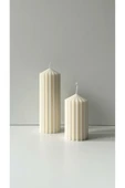 LALEZEN HOME Dekoratif Beyaz Sütun Mum Seti - 2