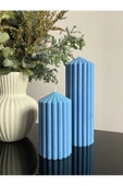 LALEZEN HOME Dekoratif Mavi Sütun Mum Seti - 3