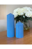 LALEZEN HOME Dekoratif Mavi Sütun Mum Seti - 4