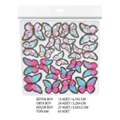 Varaklı Kelebek Dekoratif Süs (63 Adet)  Karışık Renk - 2