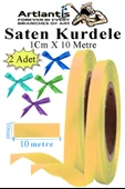 Açık Sarı Kurdele Saten 1 Cm 10 Metre 2 Adet Saten Kurdela Parlak Hediye ve Süsleme Şeridi Süs Paketleme Çiçek Saç El thumbnail 1
